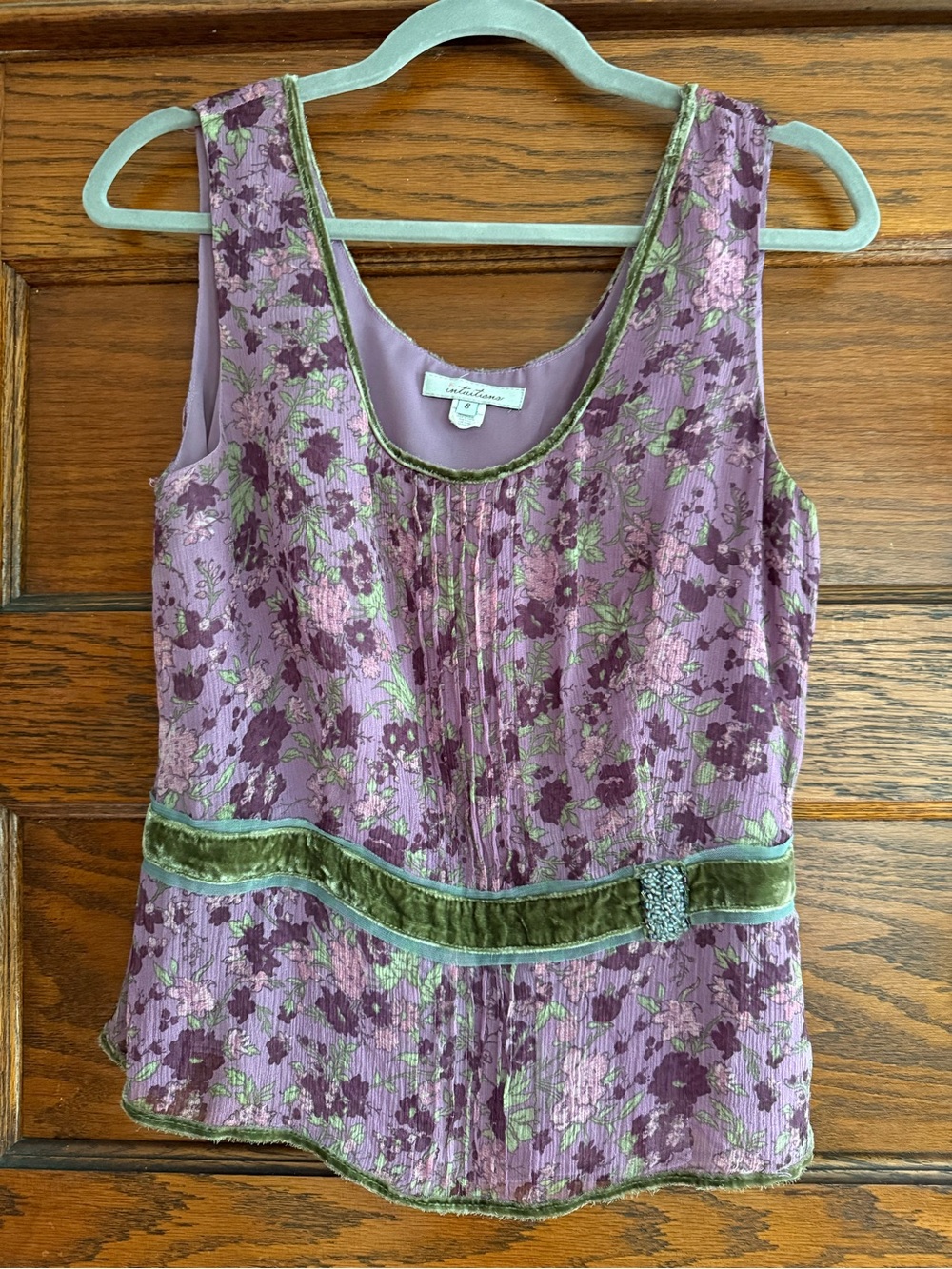 100% SILK Y2K Beaded Fairycore Tank Top Blouse Whimsical Floral Sleeveless 8